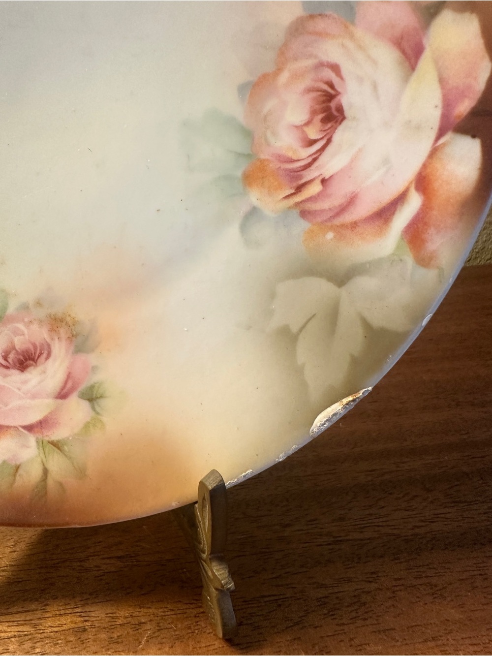 Vintage Floral Porcelain Dinner Plate - Pink Rose - Picture 2 of 4